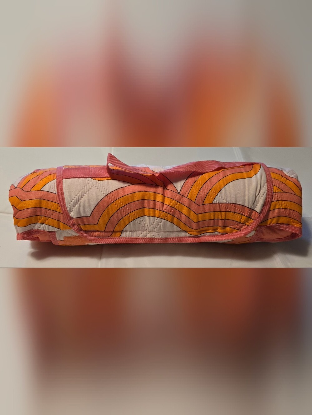 Society6 Circa78Designs Retro Wave Picnic Blanket 50x70 Pink Orange Quilted Fold